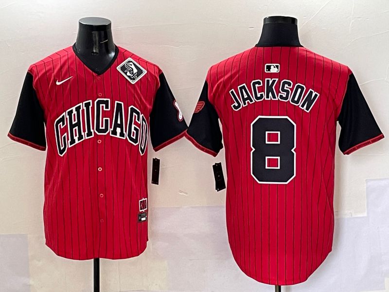 Men 2025 Chicago White Sox #8 Jackson Red Stripe Joint Name Nike MLB Jersey style 44->philadelphia eagles->NFL Jersey